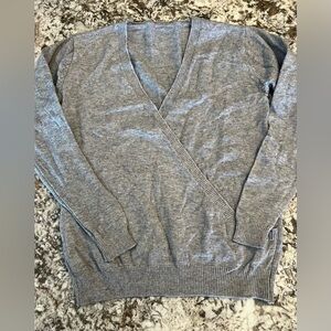 Medium Gray Knit Cross Sweater Wrap Soft Fall Winter Women’s Misses Long Sleeve